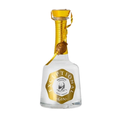 Elegant bottle of Exceptional Gin with gold detailing and wax seal