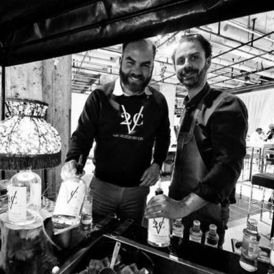 Founders of V2C Dutch Dry Gin at their Amsterdam craft gin distillery