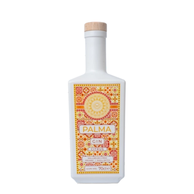 Bottle of Palma Citrus Gin with decorative orange and yellow label