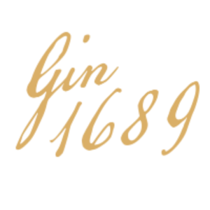 Gin 1689 logo in elegant gold script on transparent background