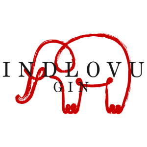 Indlovu Gin logo featuring a red line-drawn elephant.
