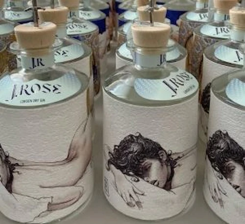 JR01 – J.Rose London Dry Artisan Gin bottle collection with artistic design