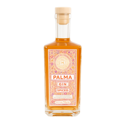 Palma Spiced Gin bottle with label detail and amber liquid