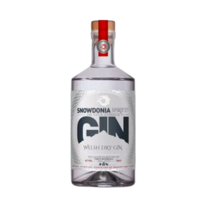 Front label of Snowdonia Welsh Dry Gin bottle – crisp and modern design