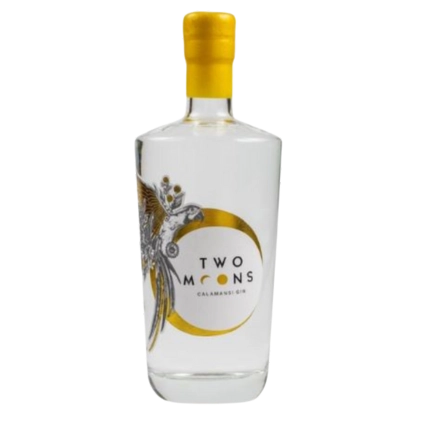 Calamansi Gin Bottle of Two Moons with yellow cap and gold design