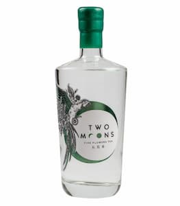 Five Flowers Tea Gin with green cap and illustrated bird design