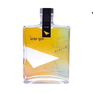 Front view of Ùrar Gin bottle with gradient yellow design