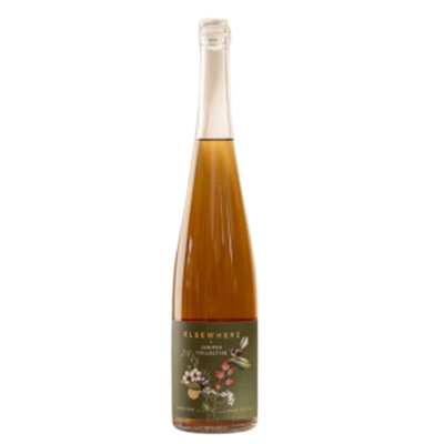 Elsewhere Barrel Aged Gin bottle with dark botanical label and amber tone
