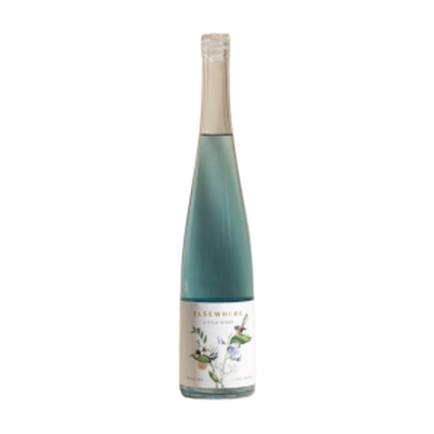 Elsewhere Little River Gin bottle with soft blue hue and botanical label