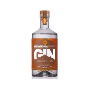 Bottle of Snowdonia Bara Brith Gin with orange and brown label
