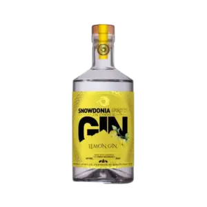 Bottle of Snowdonia Lemon Gin with bright yellow label