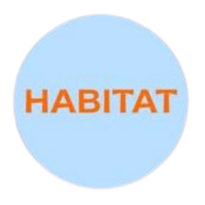 Habitat Distillery logo – light blue circle with orange text