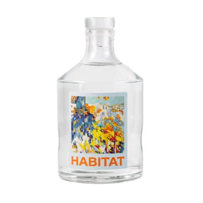 Habitat Gin bottle with colorful abstract label