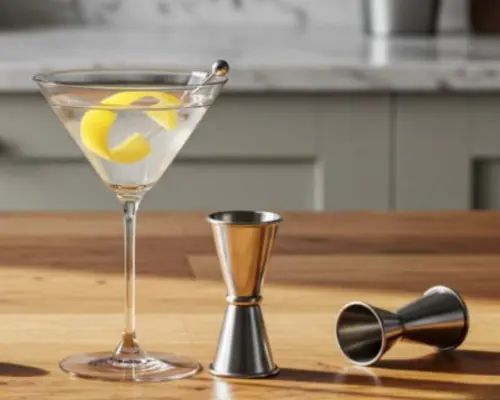 Gin Martini served in a martini glass with lemon twist garnish
